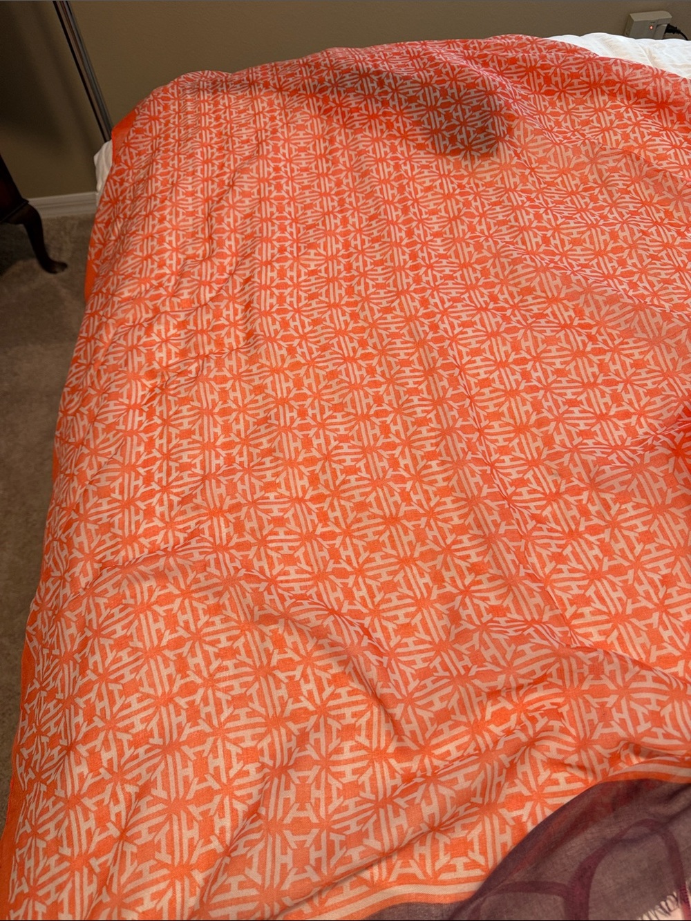 India Hicks Coral and White Geometric Lightweight Scarf
